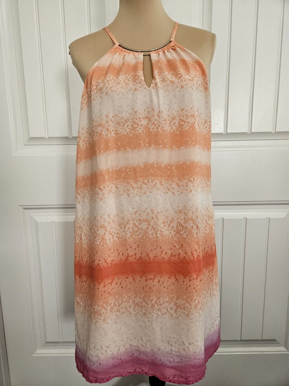 Luxology Dress Womens 6 Multicolor Shift Sleeveless Keyhole Neck Chiffon